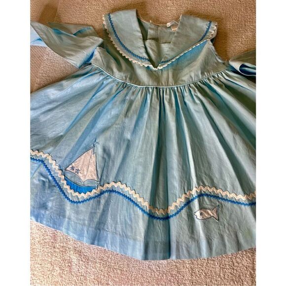 Vintage Nannette Baby Toddler Doll Blue W Sailboat, Fish  & Sea Sun Dress - Picture 4 of 7